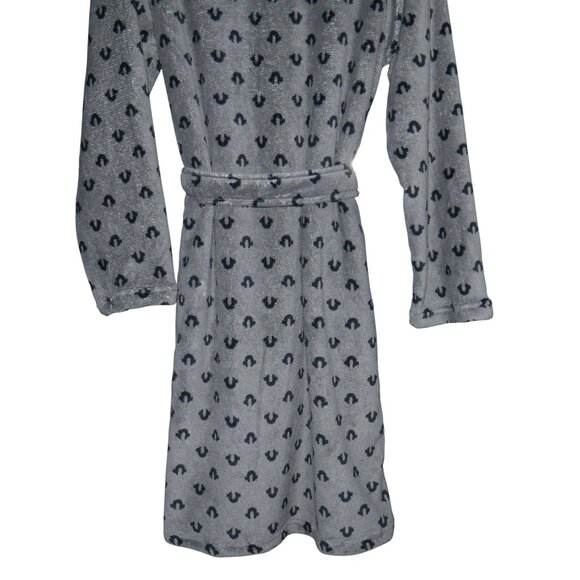 True Religion Men's Plush Robe Pockets Charcoal Monogram Christmas Gift Him NWT - Picture 5 of 11